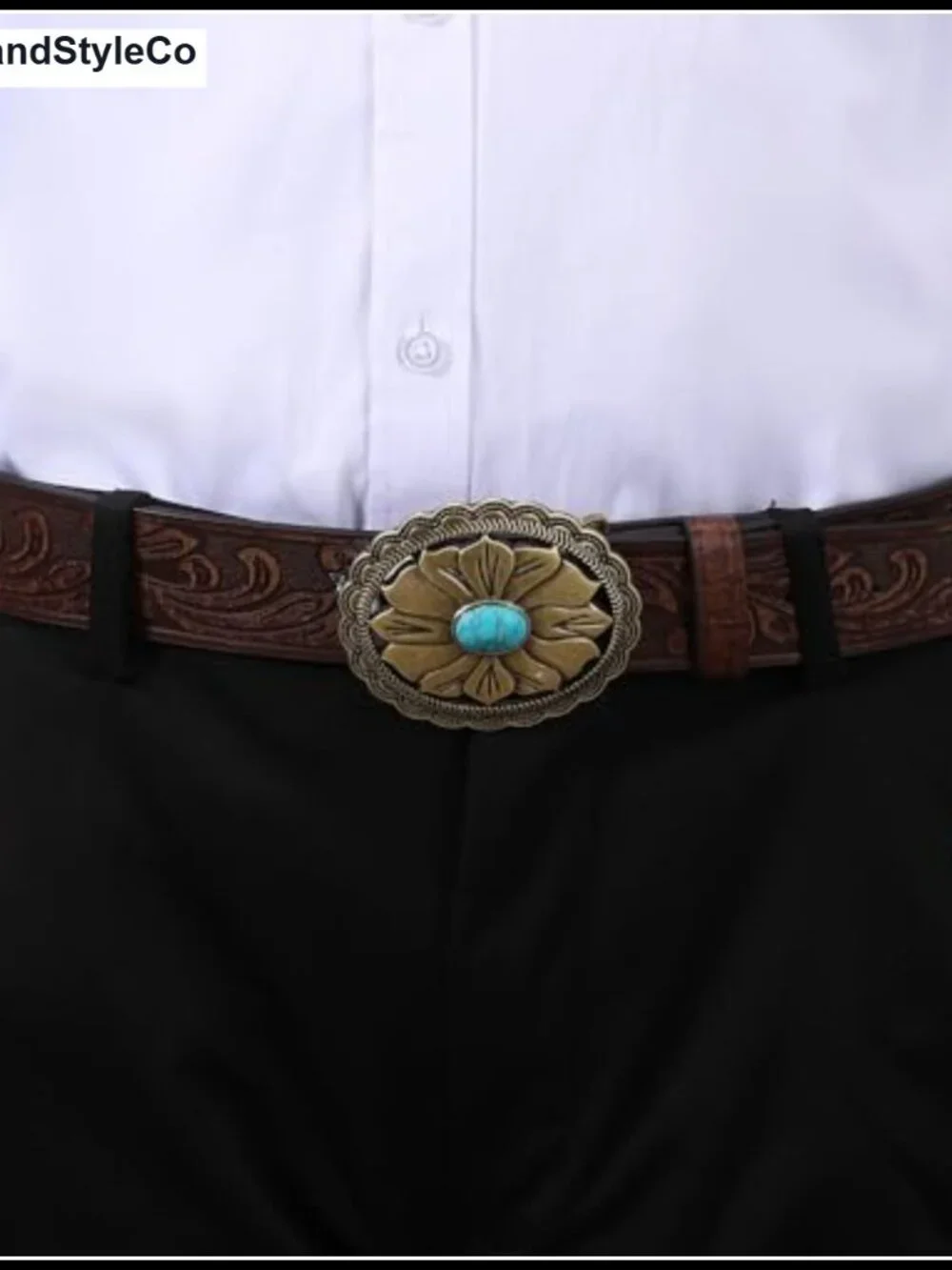 Vintage Western Belt Buckle with Turquoise Flower Zinc Alloy Design